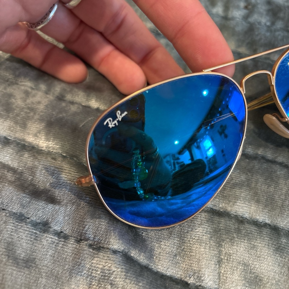 Ray-Ban Gold Frame Sunglasses with Blue Lenses